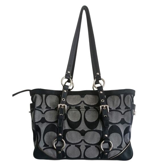 Y2K Coach Optic Signature Handle satchel/bag Jacquard turn key side pockets - Picture 1 of 10